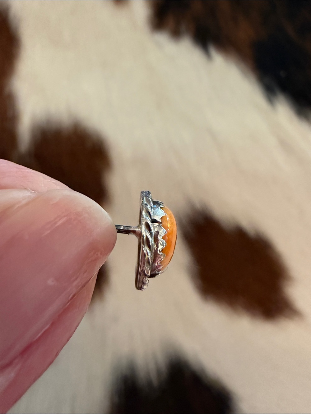 ❤️ Signed Navajo Esther White Orange Spiny Oyster Navajo Style Stud 925 Earrings - Picture 6 of 12